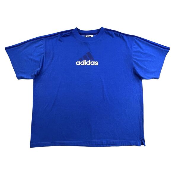 Vintage Adidas Shirt Men XXL Blue 3 Stripes Crewneck Spell Out Graphic Soccer - Picture 1 of 10